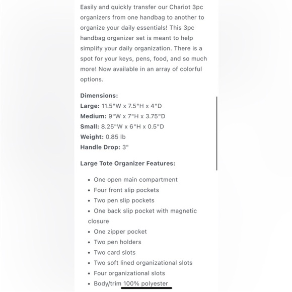 NWT Lug Chariot 3-Piece Handbag Organizer in Resort Black 🌸 - Picture 11 of 12